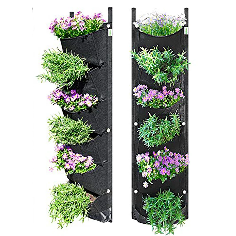 

Felt Grow Bag Wall Hanging Bag 6 Pocket Plant Growth Design Large Space Waterproof Breathable Hanging Garden Yard Home Decor