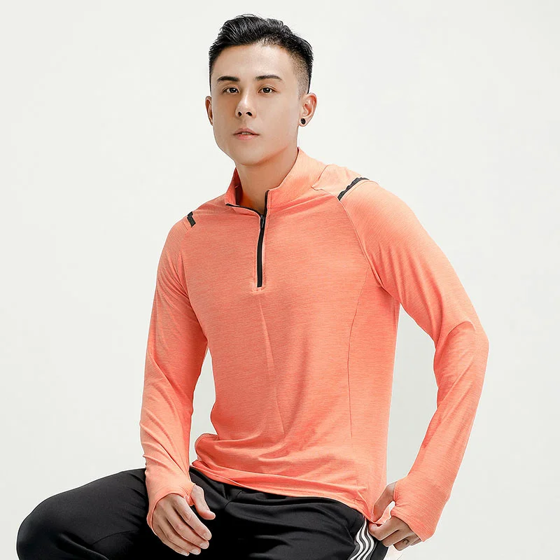 

Быстросохнущая Мужская рубашка с длинным рукавом Весна-Лето Тонкий Комбинезон спортивный лидер студент Молодежный корейский топ на молнии для бега фитнеса