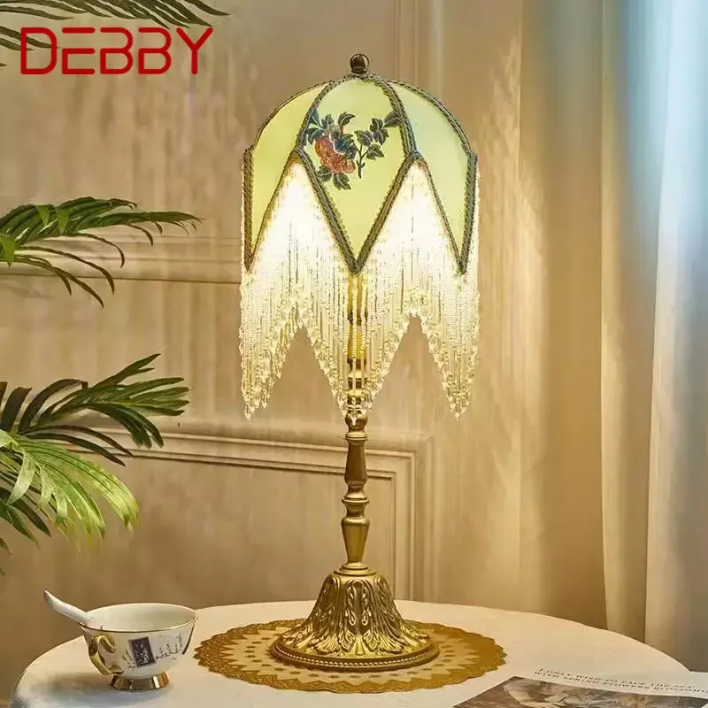 

DEBBY French Table Lamp American Retro Living Room Bedroom Villa European Pastoral Creative Tassels Desk Light