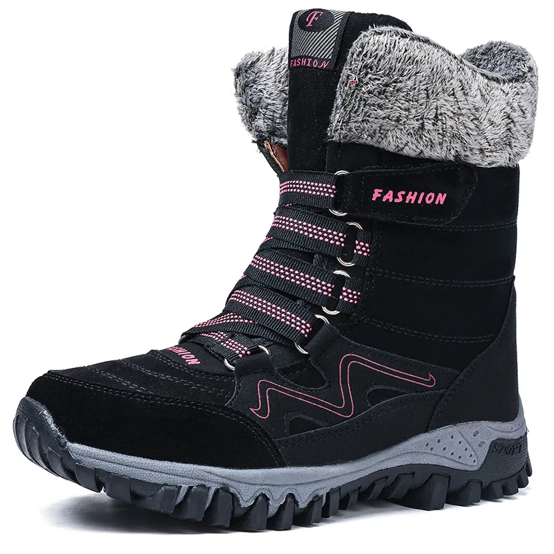 

Women Boots Women Snow Boots Suede and Velvet Thickened Non Slip Waterproof Round Heightened and Velcro Plus Size Boots