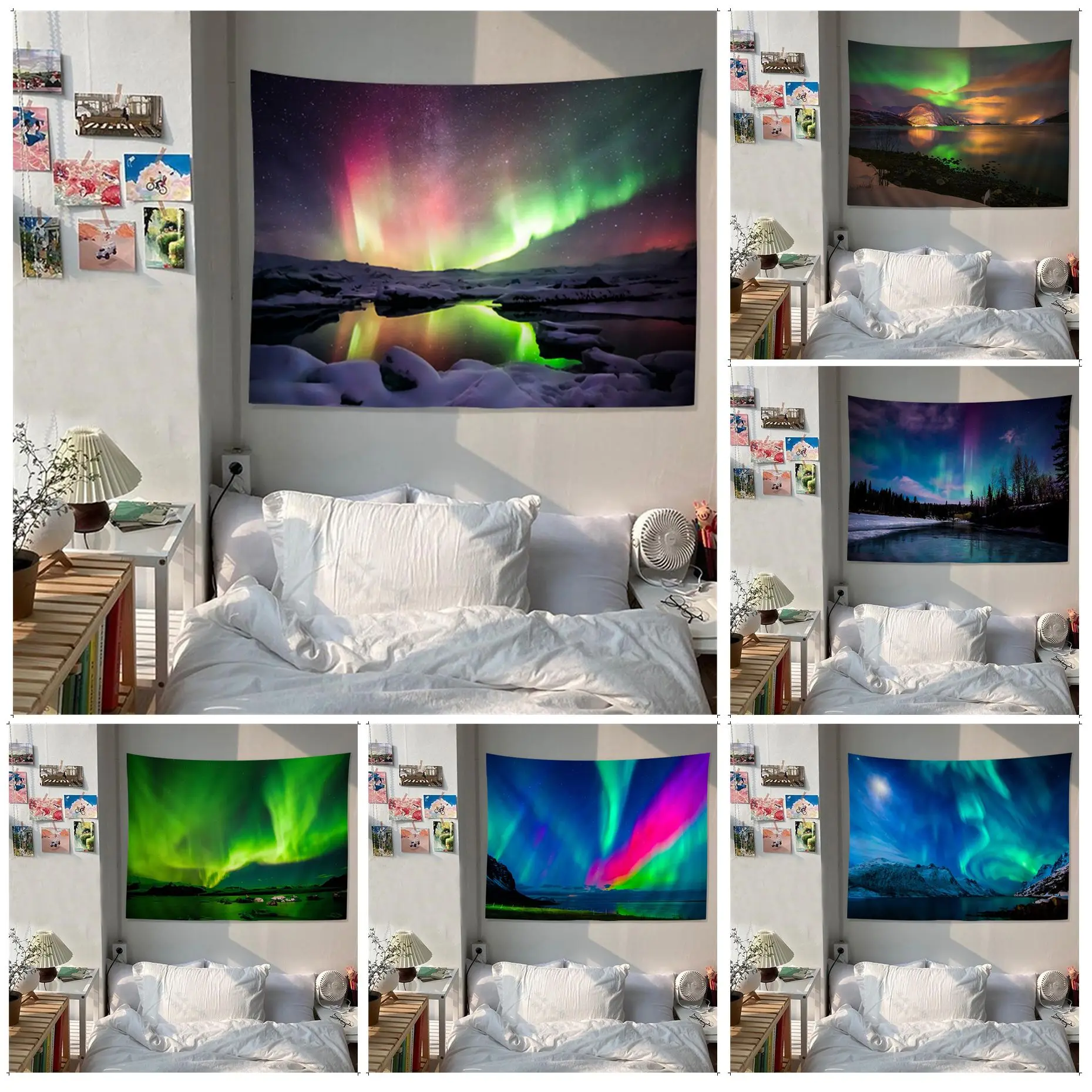 

Aurora Polar Lights Cartoon Tapestry Cheap Hippie Wall Hanging Bohemian Wall Tapestries Mandala Wall Hanging Sheets