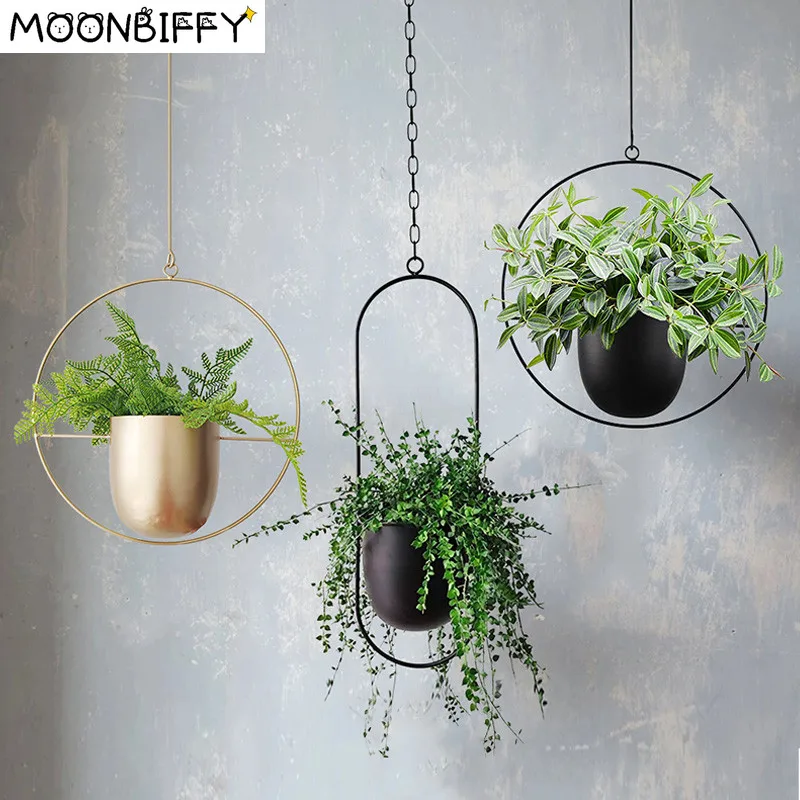 

Nordic Iron Wall Mounted Flower Pot Garden Decorative Swinging Scindapsus Basket Creative Household Hanging Succulents Pot