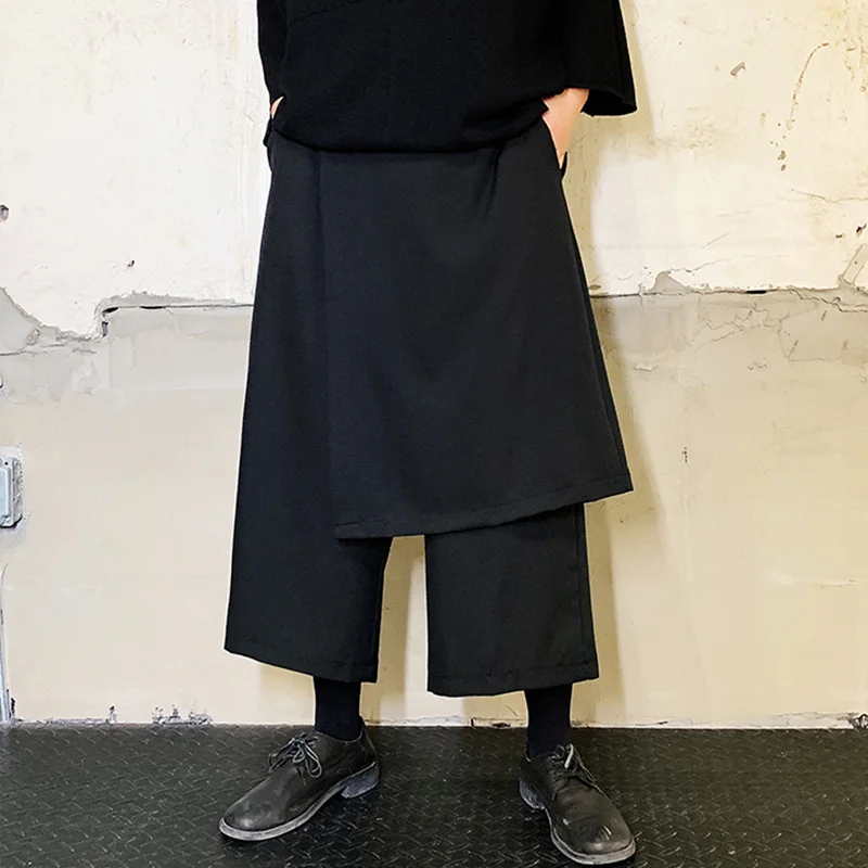 pieces of Two original night style Harun wide leg Japanese personalized design Capris retro casual pants skirt men's feeli | Мужская