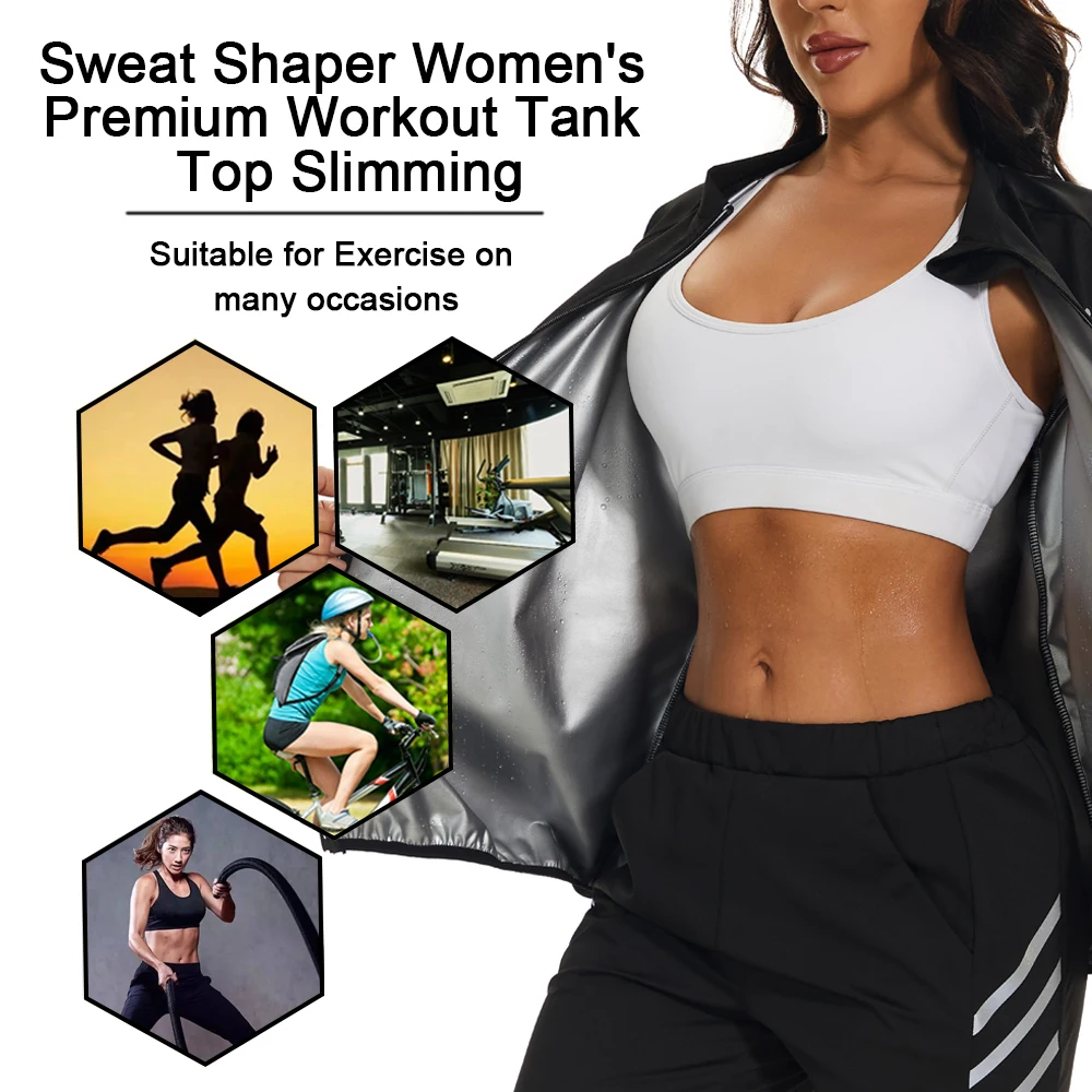 LAZAWG Sauna Jacket for Women Sweating Top Weight Loss Long Sleeves Fat Burner Ladies Body Shaper Zipper Fitness Suit Running