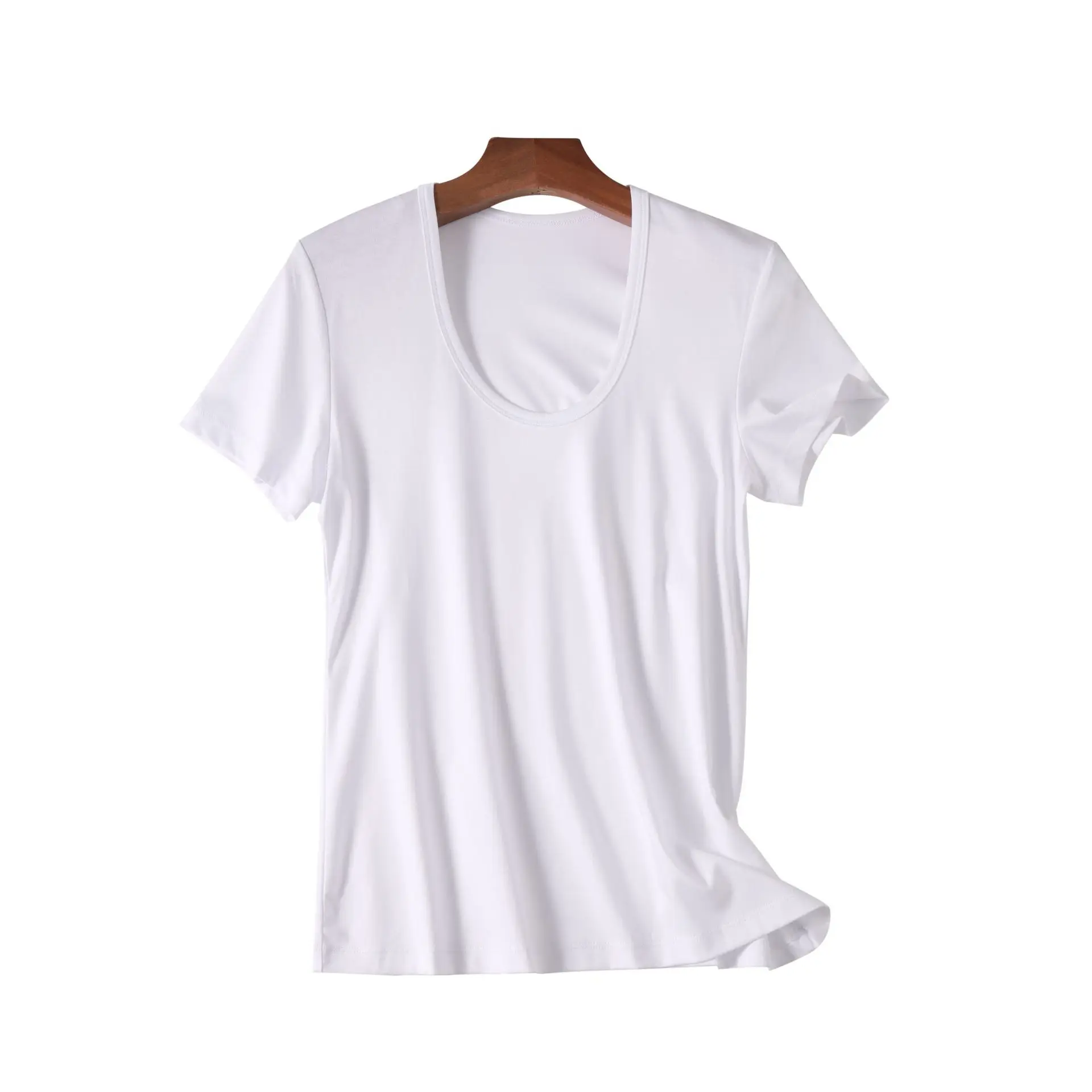 

Women's short sleeve U-neck pure white half sleeve bottoming shirt