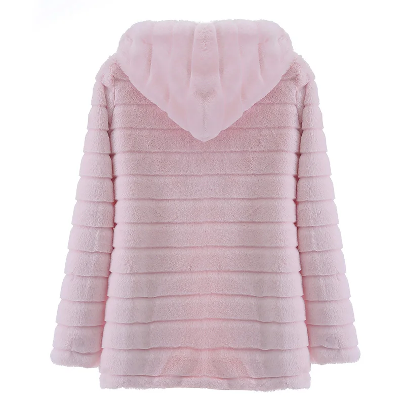 Female Coat Winter Faux Fur Coat Hooded Long Sleeve Shaggy Soft Women's Jacket Fake Mink Overcoat  5XL Tops Fur Coat