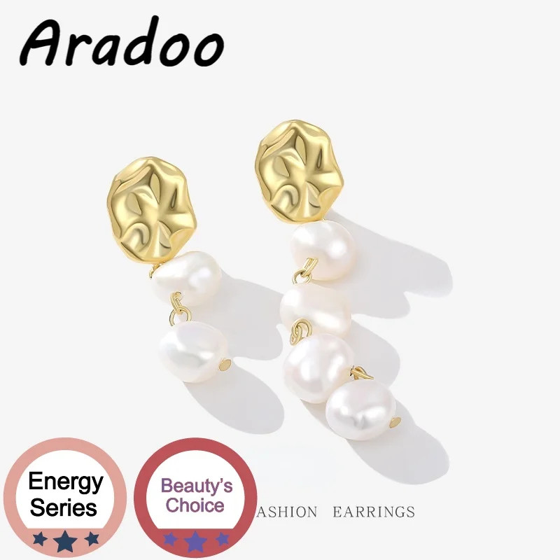 

ARADOO S925 Silver Pearl Baroque Stud Earrings Natural Heterosexual Pearl Stud Earrings Light Luxury 18K Gold Plated Earrings
