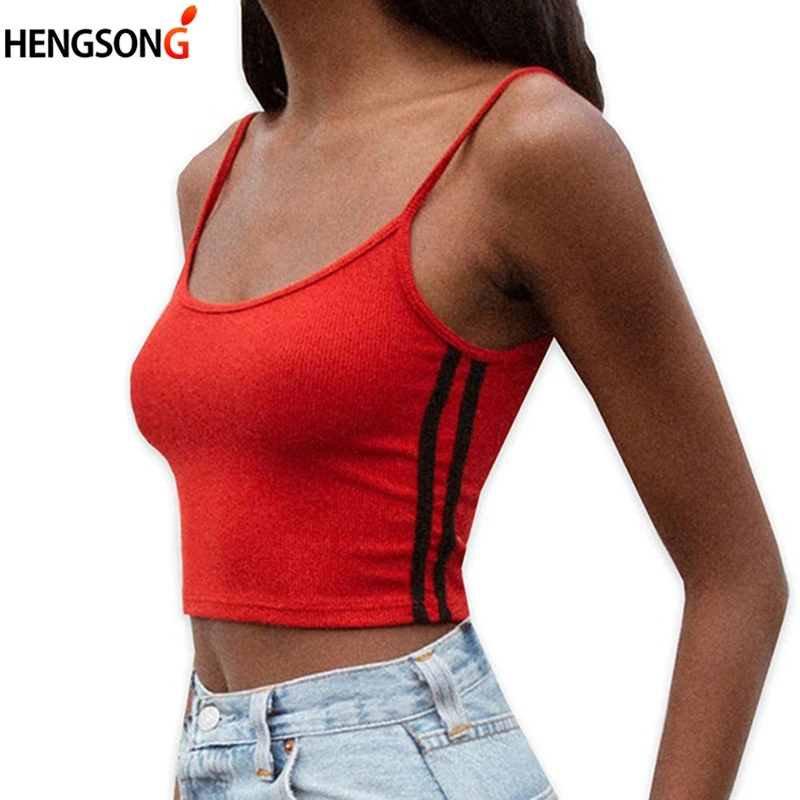 

Women Sport Crop Tops Side Striped Cami Casual Spaghetti Strap Vest Sportshirt Dames Cropped tShirt Vest Feminino