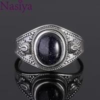 silver color ring jewelry retro oval ring for women natural blue sandstone 8x10mm gift wholesale party wedding gift