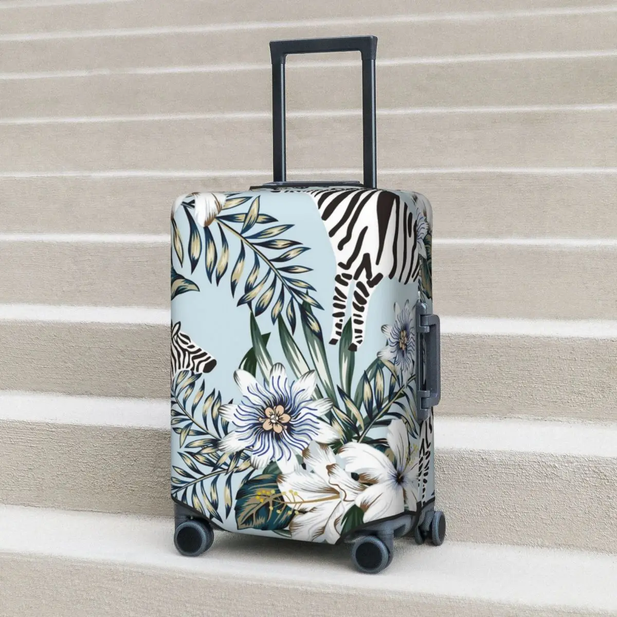 

Palm Leaves Suitcase Cover Zebra And Floral Print Holiday Business Strectch Luggage Case Protector