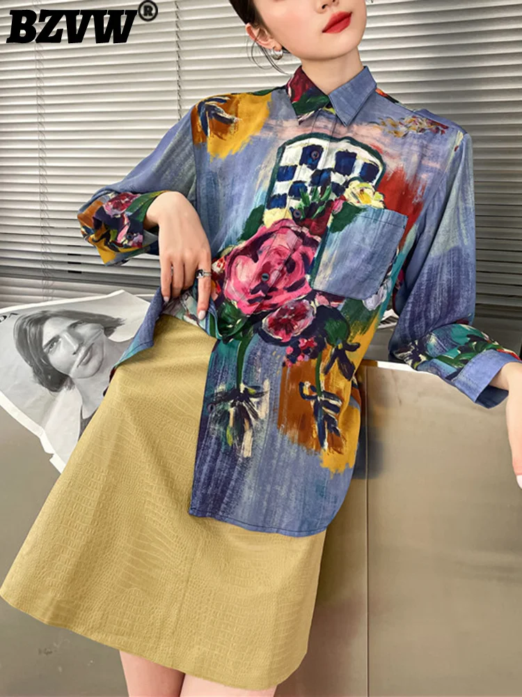 

BZVW Vintage Print Long Sleeved Shirts And Blouses For Women Designer Versatile Shirt Female 2023 Summer New Trend 25X0465