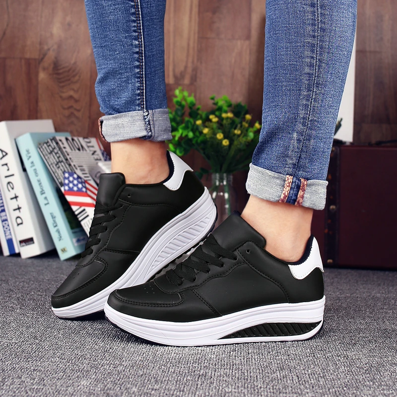 Women Shake Shoes Fashion Outdoor Lightweight Lace Up Platform Working Casual Shoes Increasing Height