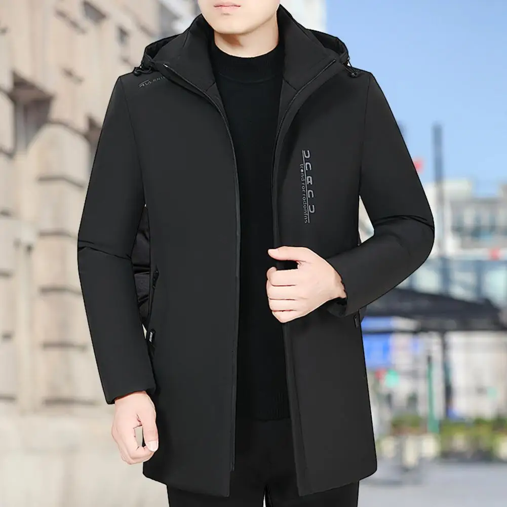 Jacket Coat Stand Collar Comfortable Men Mid-length Cotton Padded Windbreaker Jacket Anti-freeze Casual Overcoat for Trip