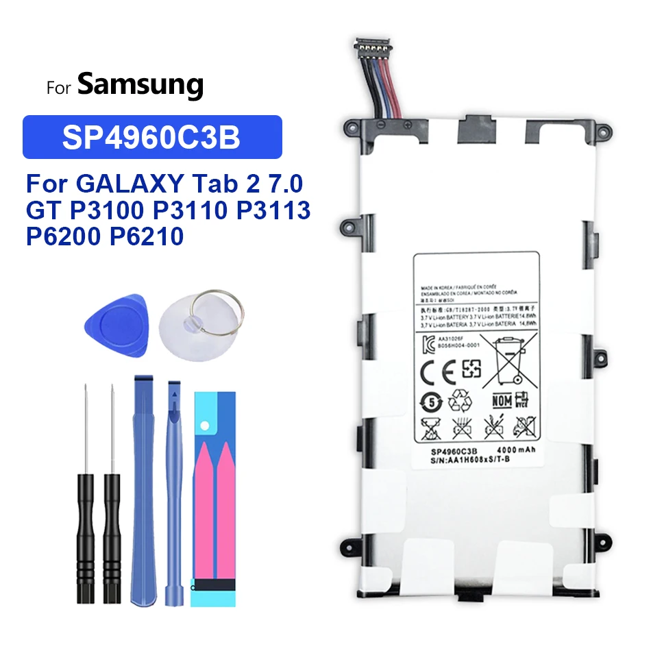 

4000mAh Tablet Battery For Samsung GALAXY Tab 2 Tab2 7.0 GT P3100 P3110 P3113 P6200 P6210 GT-P3100 GT-P3110 Li-ion SP4960C3B