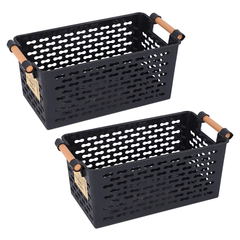 

3X Plastic Desktop Storage Basket Rectangular Bathroom Portable Storage Box Bath Basket Kitchen Debris Baskets Black