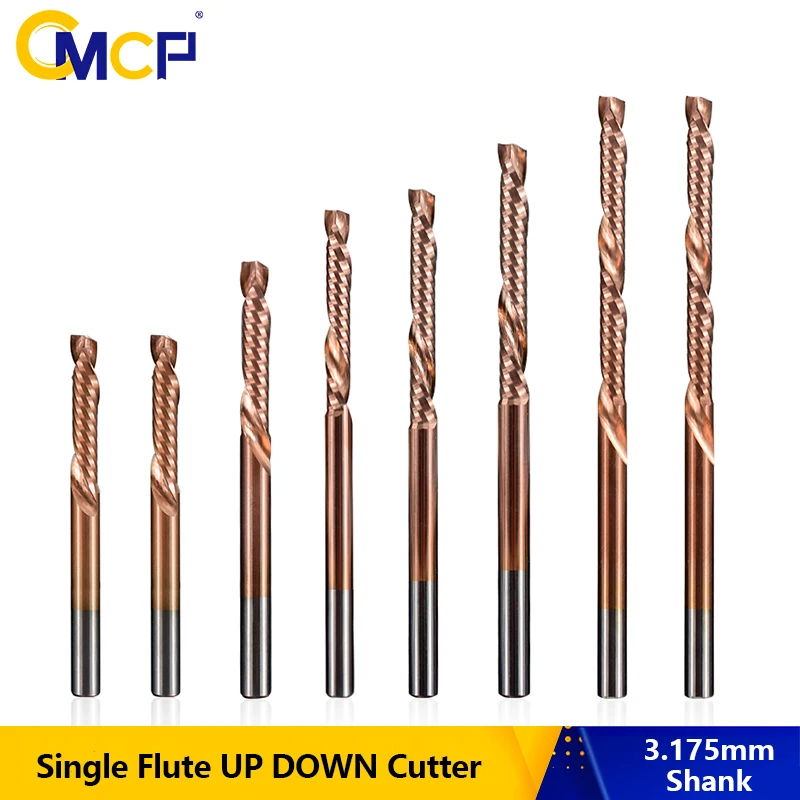 

CMCP UP DOWN Cut Router Bit 3.175mm Shank TiCN Coated Single Flute End Mill Carbide Milling Cutter for Woodworking Milling