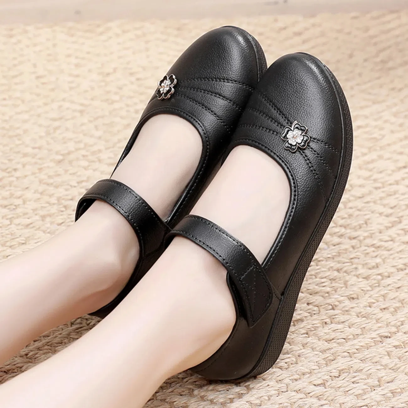 Comfortable Mary Jane Shoes Ladies Fashion Flat Shoes Soft Leather  Women Loafers Female Non Slip Work Shoes Mom Flats Footwear