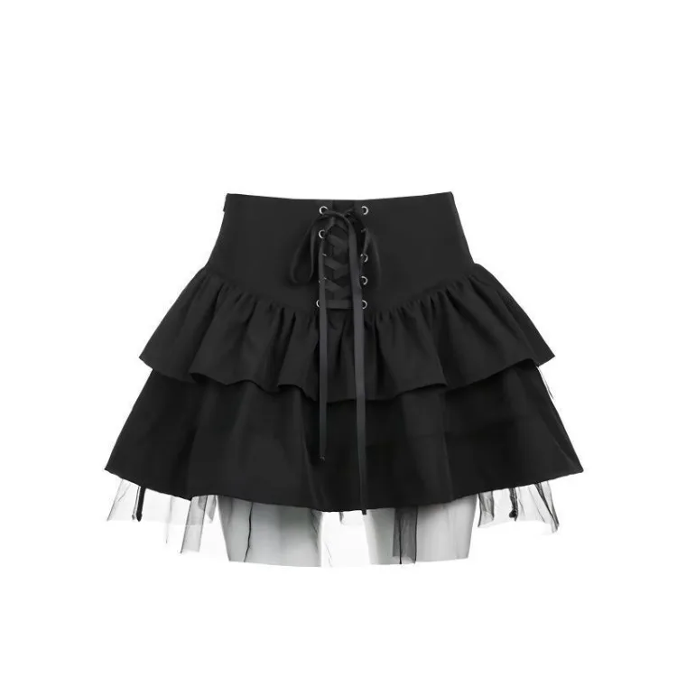 

Женская сетчатая юбка с завышенной талией, черная Пышная юбка в стиле гранж, универсальная юбка на шнуровке, лето 2023