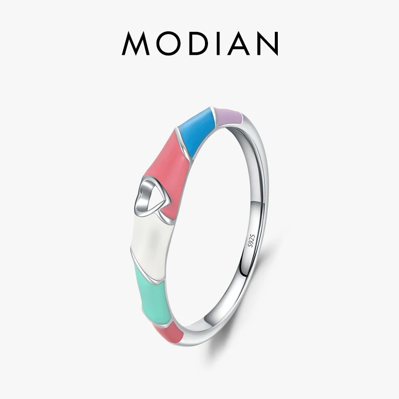 

Modian Real 925 Sterling Silver Hollow Out Heart Multicolour Enamel Female Ring For Women Cocktail Party Charm Fine Jewelry Gift