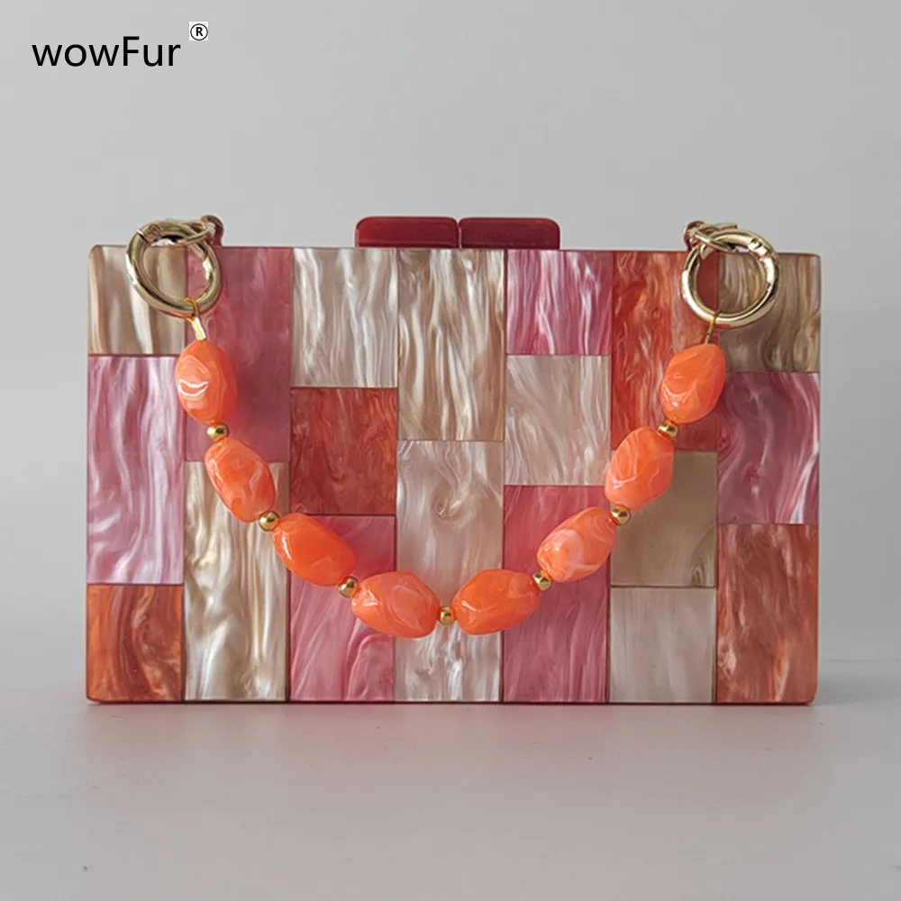 

Жемчужный мраморный оранжевый красочный клетчатый лоскутный акриловый ящик кошельки и сумочки Роскошный дизайнерский женский кошелек для ношения вечером