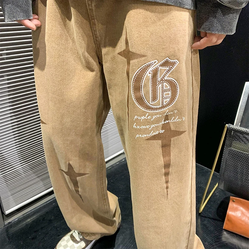 New Men's Retro Jeans Neutral Wide Leg Denim Trousers Loose Straight Men Jeans Man Jeans Pants for Boy Casual Baggy Hip Hop 2022