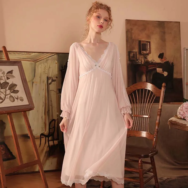 Roseheart Women Homewear Pink Blue Sexy Sleepwear Night Dress Lace Bow Cotton Nightwear Nightgown Sleepwear Luxury Female