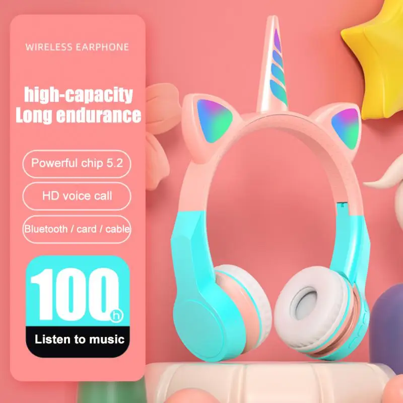 Детские наушники Bluetooth беспроводная Милая гарнитура с единорогом микрофоном
