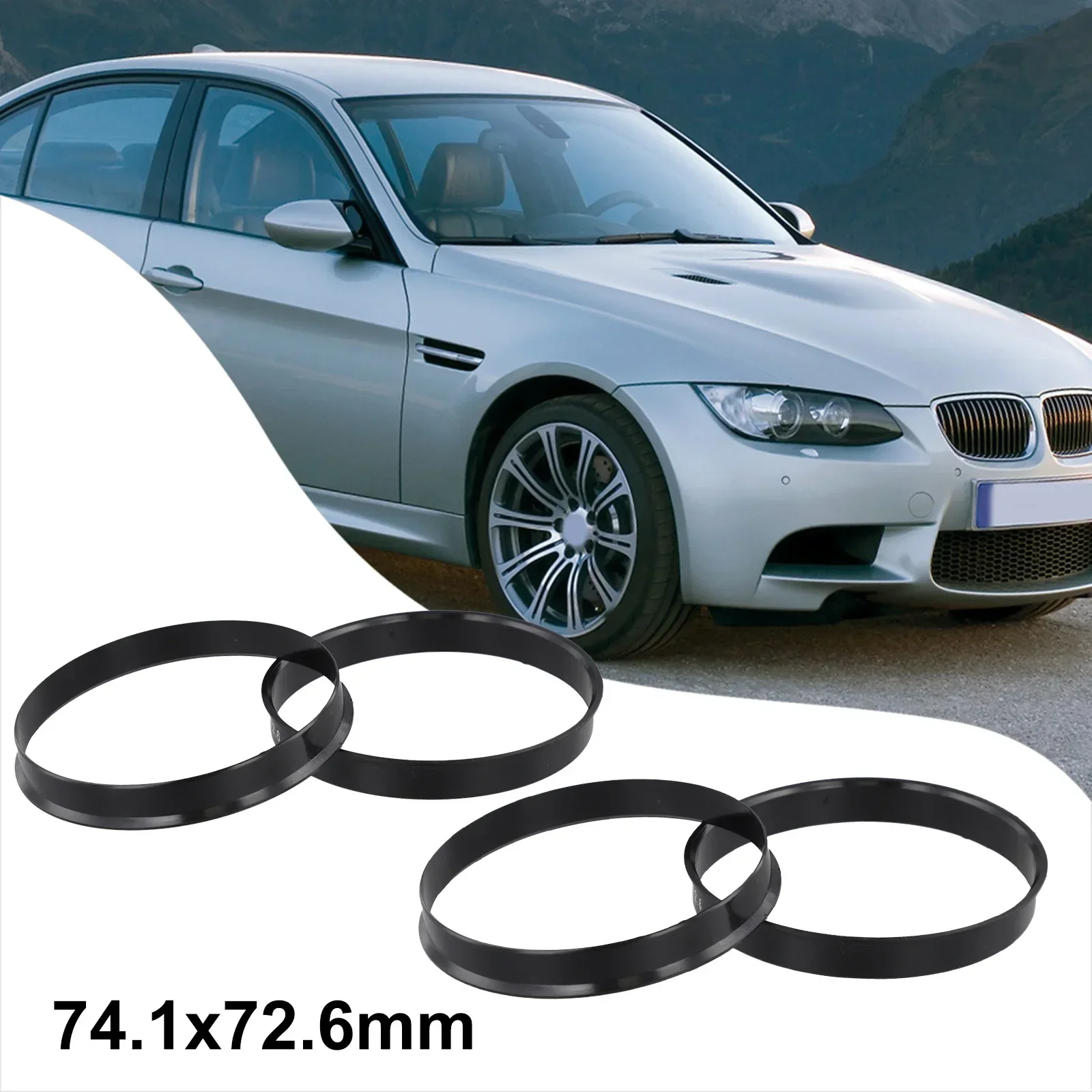 

4 шт. центрирующие кольца ступицы 74,1 х 72,6 мм для BMW, центральная прокладка колеса, черные центральные кольца ступицы автомобиля, кольца ступицы проставки колеса