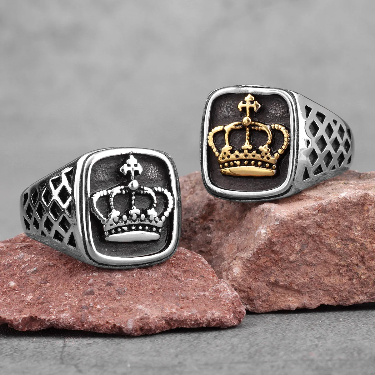 

Crown Gold Silver Color Men Rings Punk Hip Hop Trendy Cool for Boyfriend Male Stainless Steel Jewelry Creativity Gift Wholesale