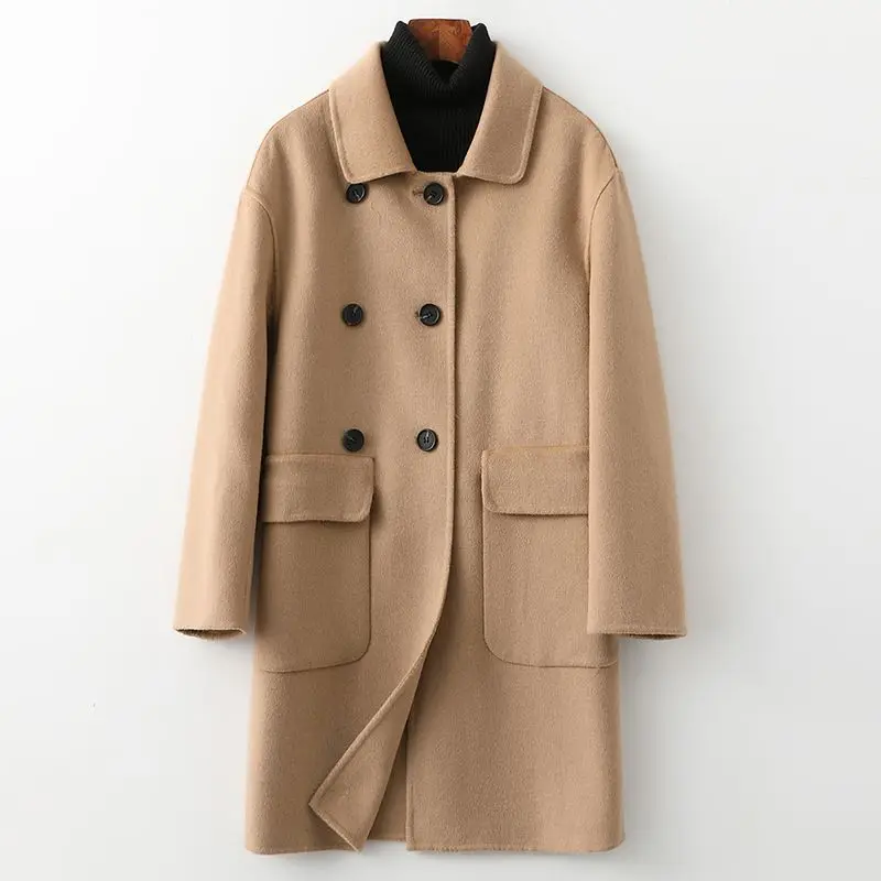 

Женское длинное двухстороннее шерстяное пальто, повседневное длинное пальто из 100%-ной шерсти, весна 2023