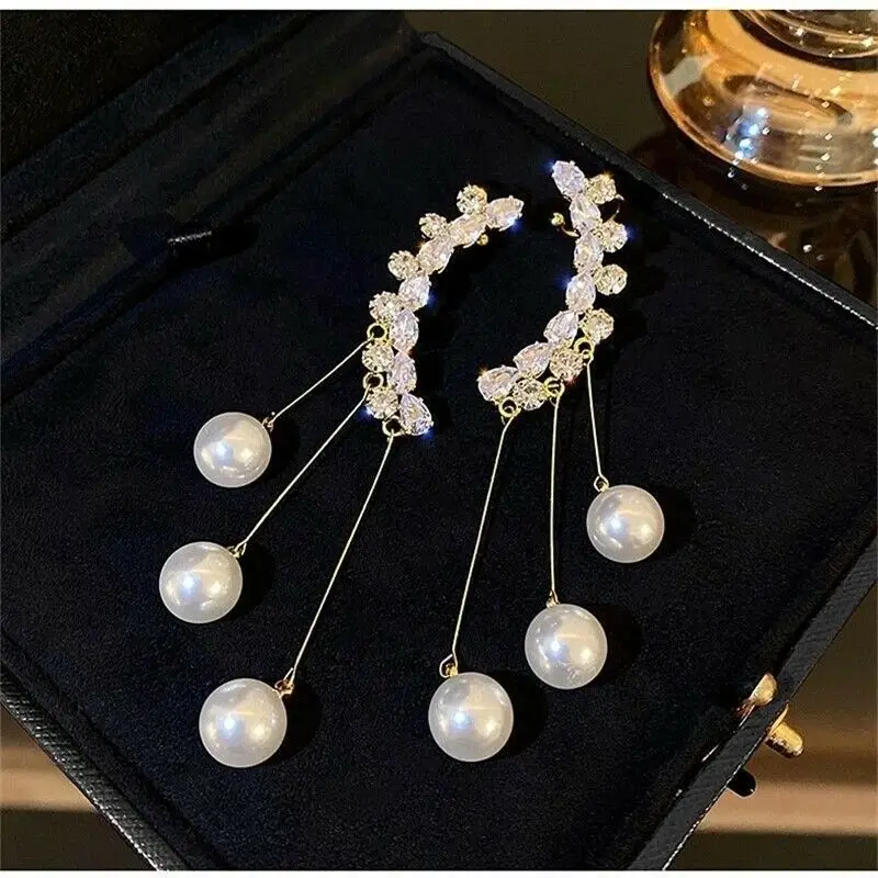 

Creative Zircon Tassel Long Pearl Earrings 2022 New Vintage Ear Jewelry