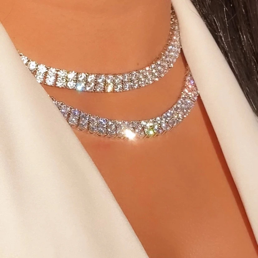 

2022 New Iced Out 3mm Cubic Zircon Paved Tennis Chain Choker Necklace for Women Hip Hop Engagement Wedding Necklace Jewelry gift