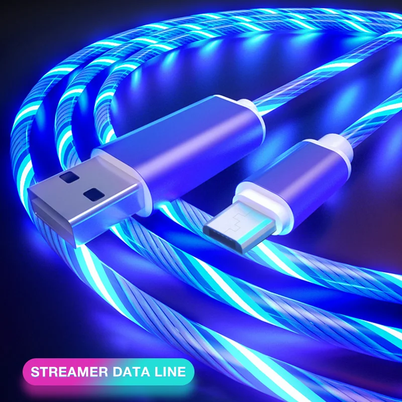 

Светящийся кабель для быстрой зарядки Micro USB Type C, кабель для IPhone 12, Huawei, Xiaomi, светодиодный светящийся провод, шнур