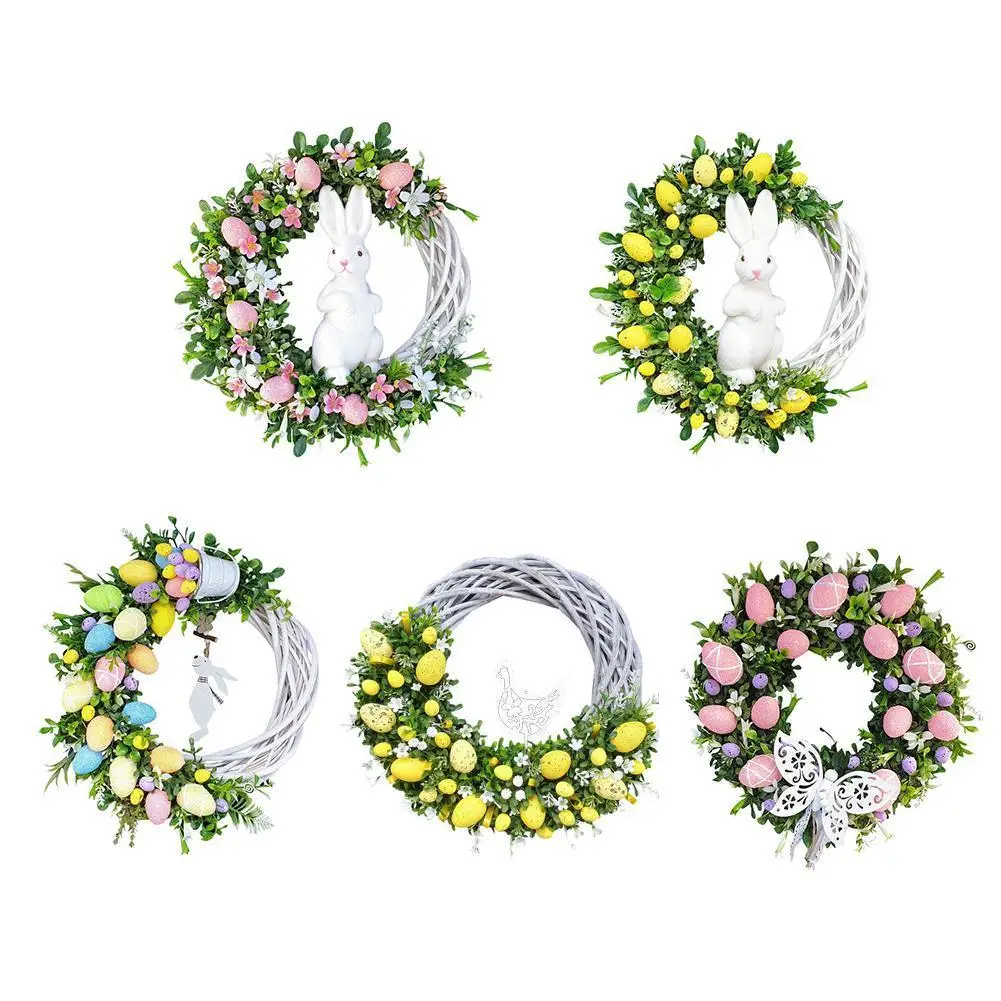 

Easter Wreath Door Hanging Decor Spring Bunny Chicken Egg Butterfly Garland Home Gardern Easter Party Decor Flower Ring