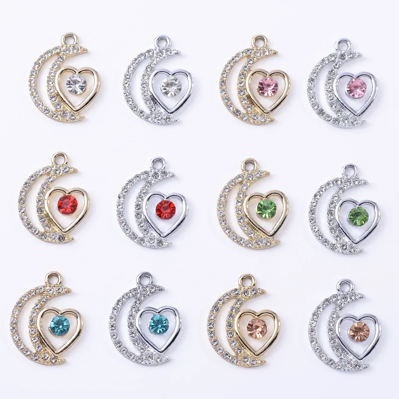 

10 шт. 17*22 мм, оптовая продажа, высококачественные модные подвески золотого/блестящего цвета в форме Луны и сердца для ожерелья, ювелирные акс...