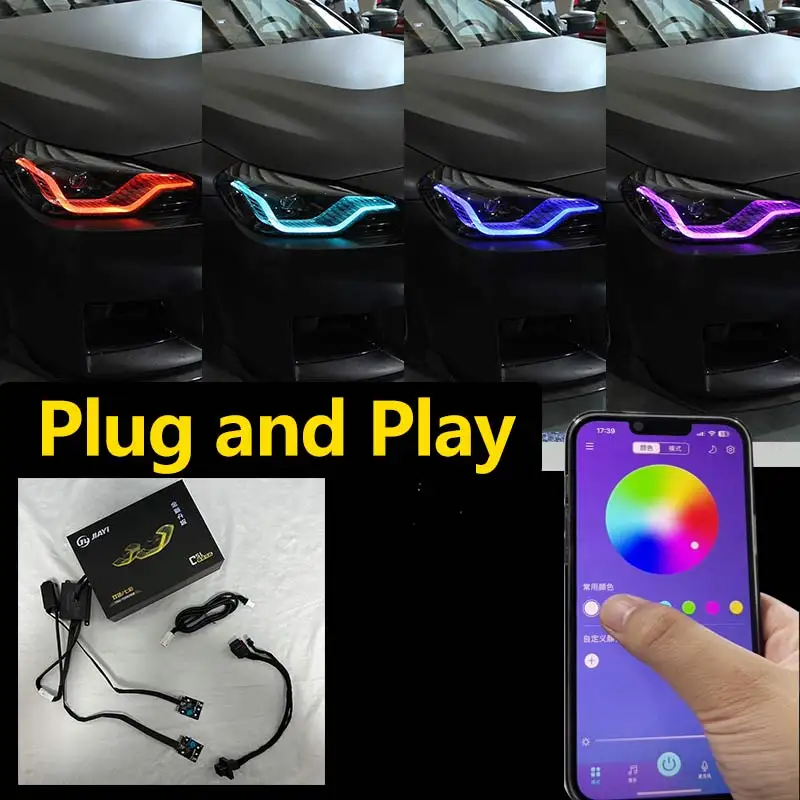 Фото Для BMW 2 серии G42 M2 G87 M235i M240 CSL Style RGB Желтые ДХО Фиолетово-красные светодиодные накладки Angel Eye Синие