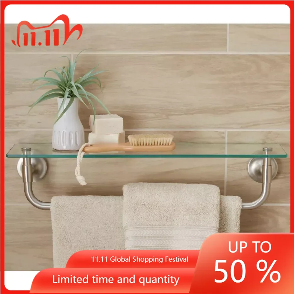

Bathroom Organizer and Storage of Kitchen Cabinet Safford 18“ Glass Shelf With Towel Bar in Satin Nickel Bathroom Towels Rack