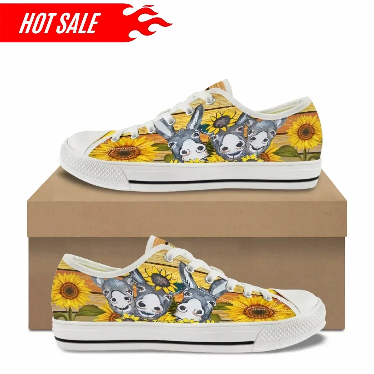 Ферма осел подсолнух принт женские повседневные туфли на плоской подошве