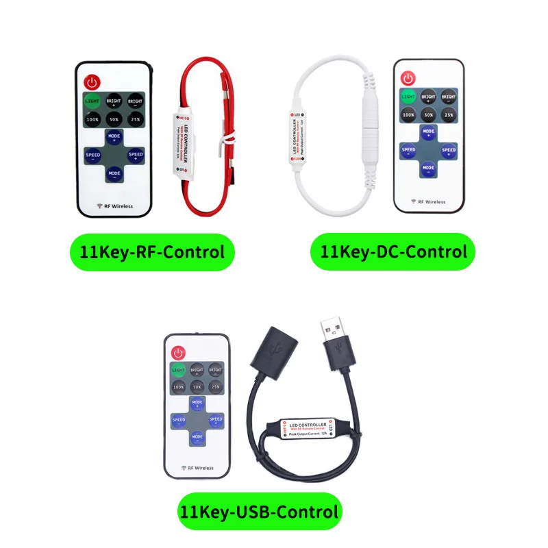 

DC 5-24V 11 ключей RF Светодиодная лента Пульт дистанционного управления Led Dimmer 11Key Управление постоянным током 11Key-USB-Control для светодиодной ленты ...