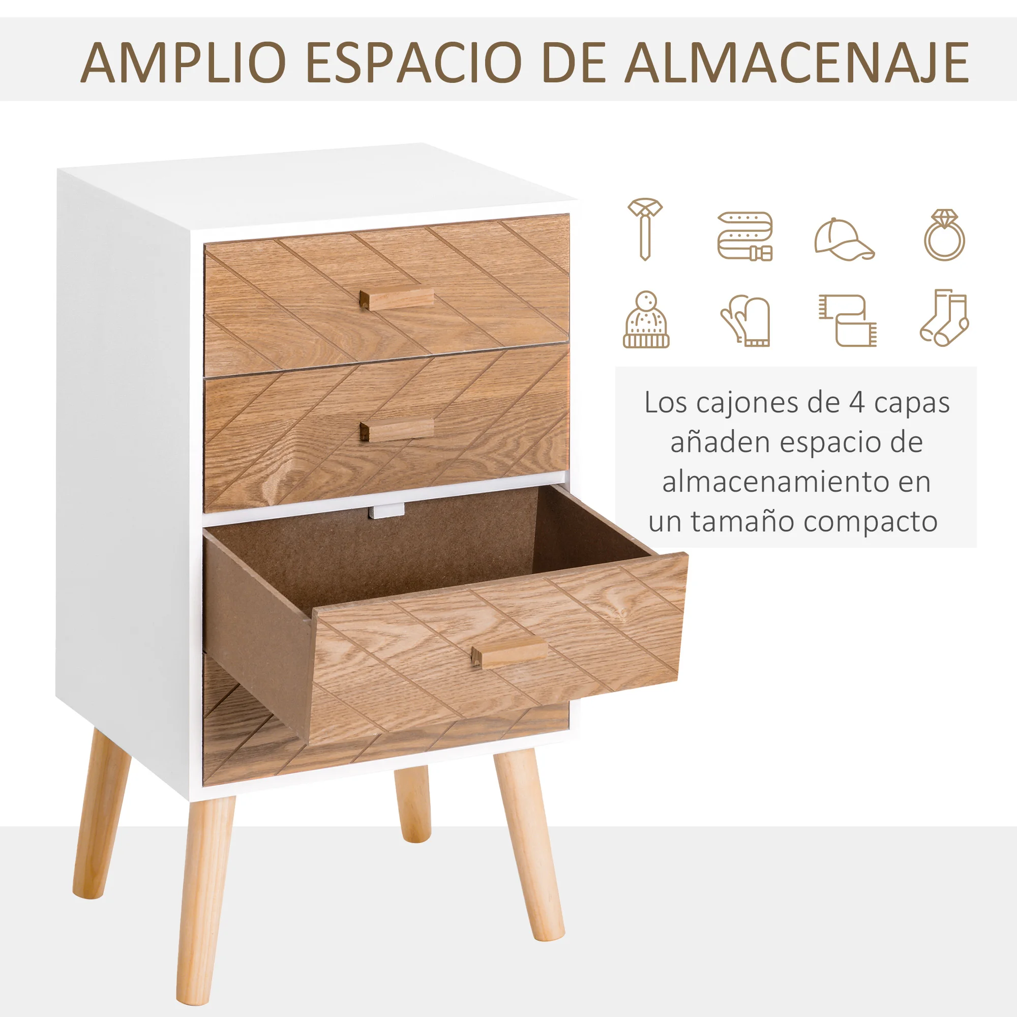 HOMCOM Small Table de Night Wood with 2 cajons Comfortable Rustica Drawer Bedside Color White and 40x30x55.5/40x30x75 cm |