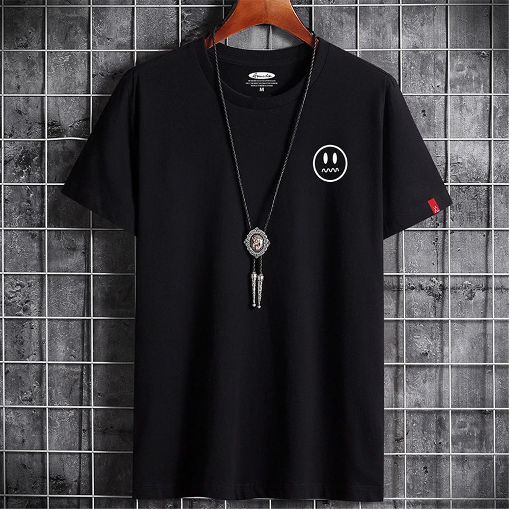 

O-neck Summer Male Causal Tshirts Fashion Loose New Smiley Printing Cotton Men T Shirt Hip-Hop Cotton T-shirt men's T-shirt