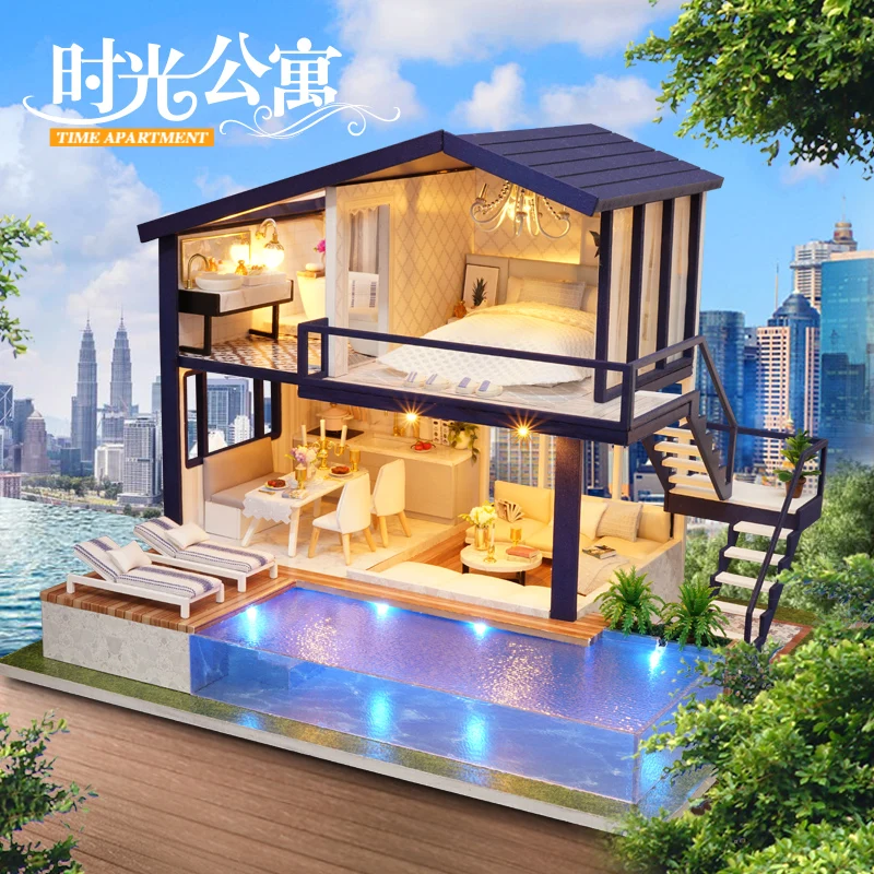 

DIY Doll House Miniature Dollhouse With Furnitures Wooden House Miniaturas Toys For Children New Year Christmas Gift A