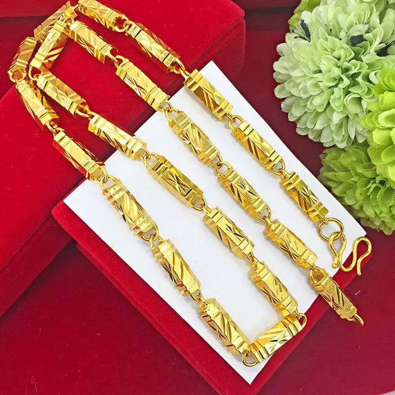 

HOYON Genuine 24k Yellow Gold Color Necklace For Men Pure Hexagonal Male Overlord oro puro de 24k Neck Chain Fine Jewelry