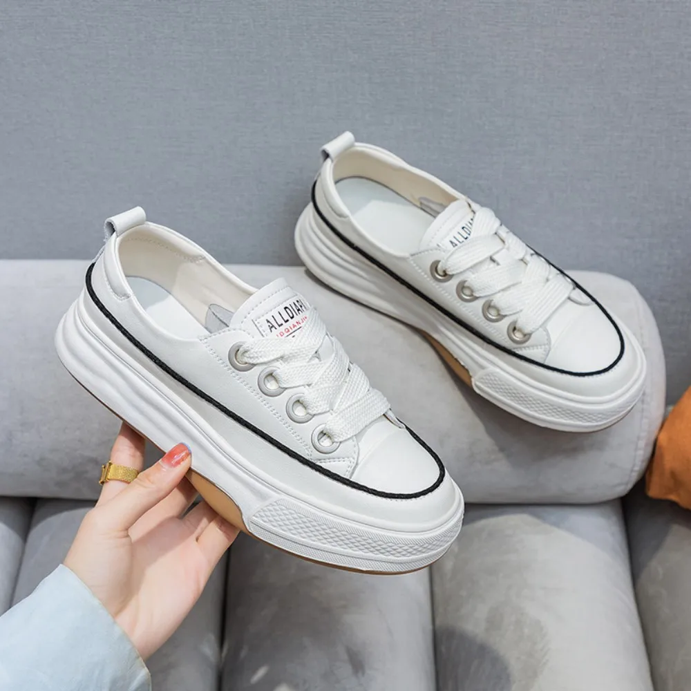 

Genuine Leather Spring AndSummer Women's Shoes Flat Heel Shoes Students Sports Casual Shoes Trend Shallow Mouth Small WhiteShoes