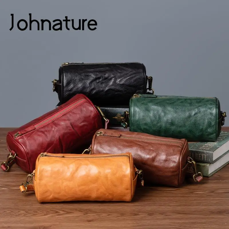 

Johnature Versatile Genuine Leather Women Small Bag Simple Solid Color Natural Soft Cowhide Vintage Shoulder & Crossbody Bags