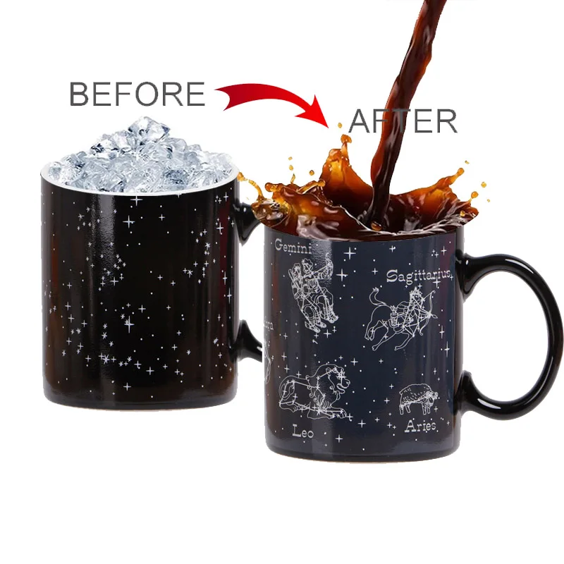 

Creative 12 Constellations Ceramic Magic Mug Positive Energy Hot Water Color Changing Zodiac Cup Coffee Milk Discoloration Mugs