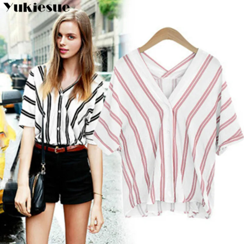

2022 summer striped short sleeve women's shirt blouse for women blusas womens tops blouses chiffon shirts woman top