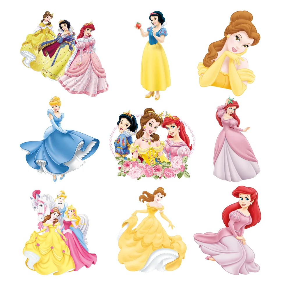

Free Shipping Adhesive Patches Iron On Transfers For Clothing Stickers Princess Disney Women T-Shirt DIY Fusible Patch Custom