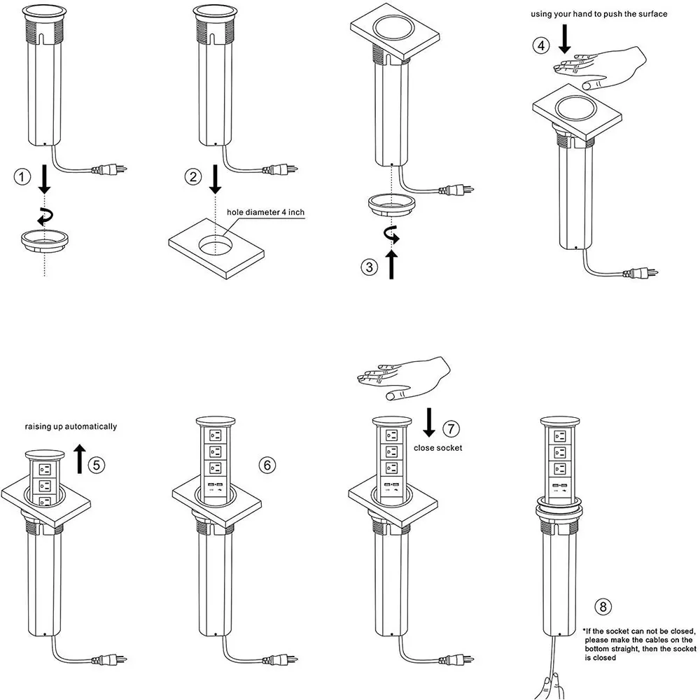 Пневматическая настольная розетка с несколькими розетками и USB-зарядным