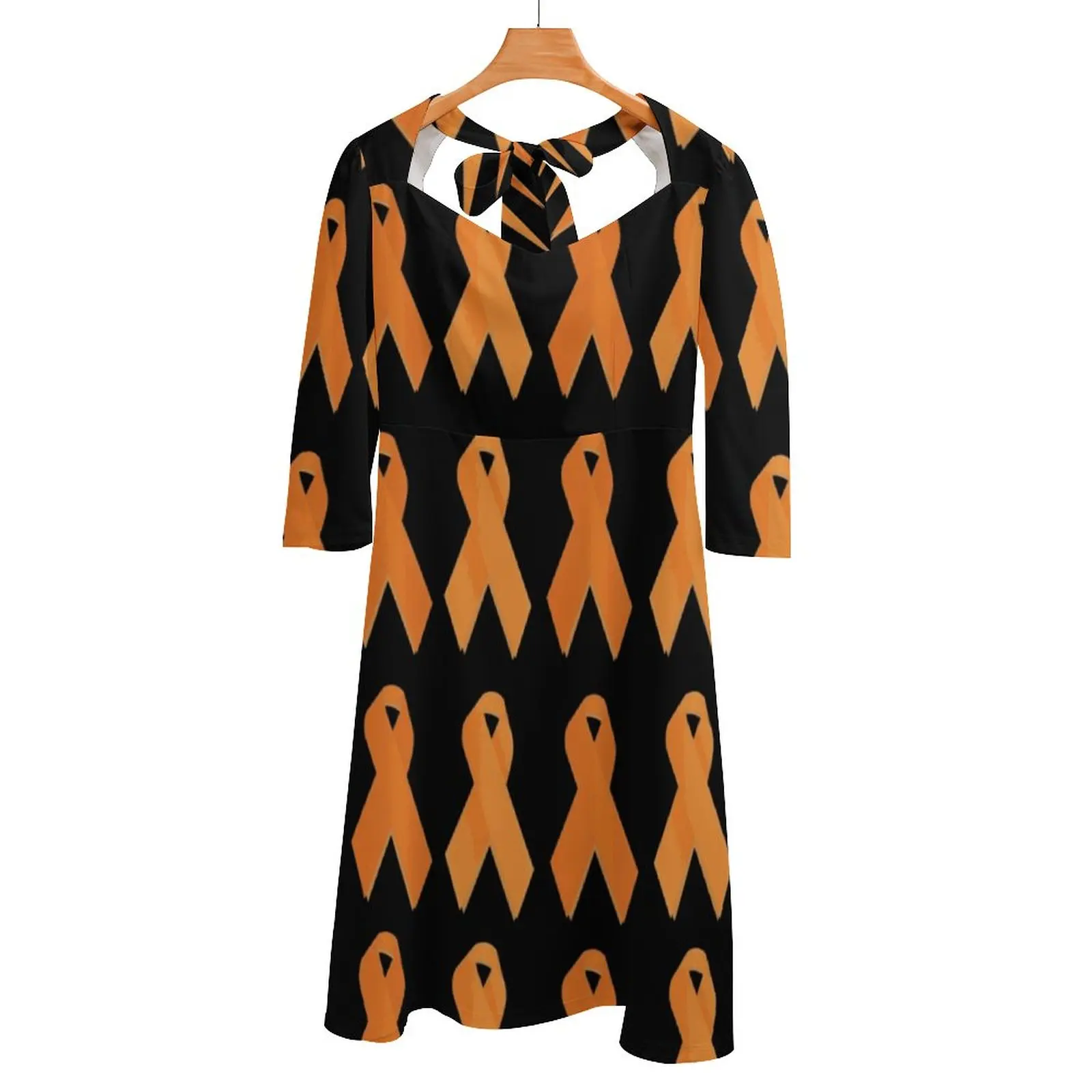 

Kidney Cancer Awareness Ribbon Pattern - Black Square Neck Dress Summer Dress Women Elegant Halter Print Dress Kidney Disease